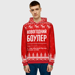 Толстовка-худи мужская Новогодний боулер: свитер с оленями, цвет: 3D-красный — фото 2