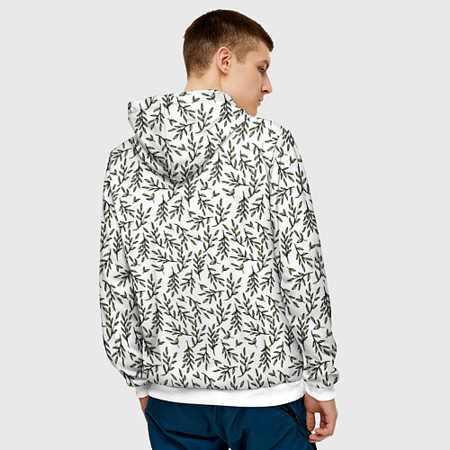 Мужская толстовка Веточки на белом - паттерн / 3D-Белый – фото 4