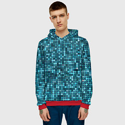 Толстовка-худи мужская Блеск пайеток изумрудных бирюзовых, цвет: 3D-красный — фото 2