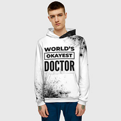 Толстовка-худи мужская Worlds okayest doctor - white, цвет: 3D-белый — фото 2