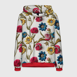 Толстовка-худи мужская Эффект вышивка летний узор, цвет: 3D-красный