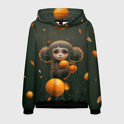 Толстовка-худи мужская Милая девушка с мандаринами, цвет: 3D-черный
