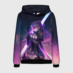 Мужская толстовка Cyber girl in purple light