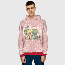 Толстовка-худи мужская Миссис и Мистр Влюбленные динозавры, цвет: 3D-красный — фото 2