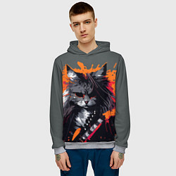 Толстовка-худи мужская Rocker Cat on a gray background - C-Cats collectio, цвет: 3D-меланж — фото 2