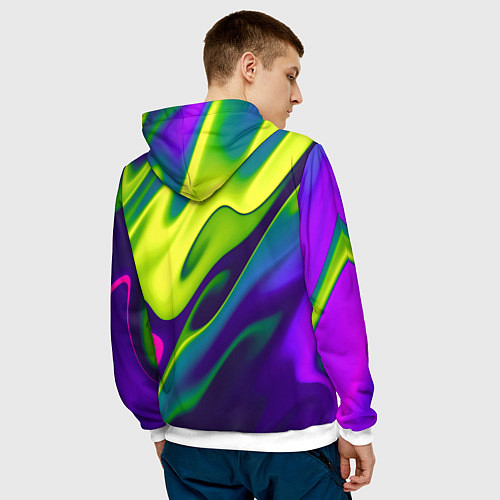 Мужская толстовка Сине-зелёное и фиолетовое абстрактное слияние / 3D-Белый – фото 4