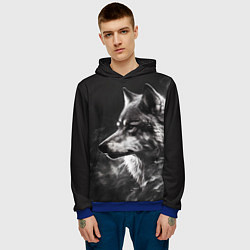 Толстовка-худи мужская Волк в белом дыму, цвет: 3D-синий — фото 2