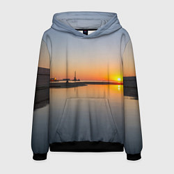 Толстовка-худи мужская Санкт-Петербург, закат на Финском заливе, цвет: 3D-черный