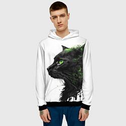 Толстовка-худи мужская Кот с зелеными глазами, цвет: 3D-черный — фото 2