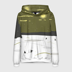 Толстовка-худи мужская Зимняя рыбалка, цвет: 3D-белый