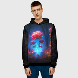 Толстовка-худи мужская Алая роза в ночном лесу, цвет: 3D-черный — фото 2