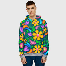Толстовка-худи мужская Мандала на энергию - цветы, цвет: 3D-меланж — фото 2