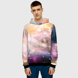 Толстовка-худи мужская Аморфное абстрактное космическое красочное небо, цвет: 3D-черный — фото 2