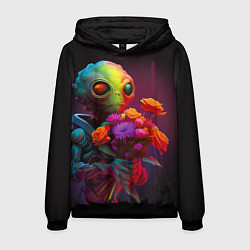 Толстовка-худи мужская Инопланетянин с цветами, цвет: 3D-черный