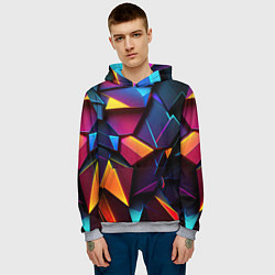 Толстовка-худи мужская Неоновые абстрактные плиты, цвет: 3D-меланж — фото 2