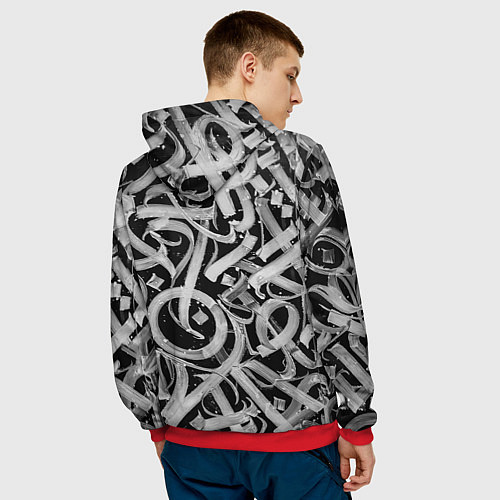 Мужская толстовка Черно-белая каллиграфия / 3D-Красный – фото 4