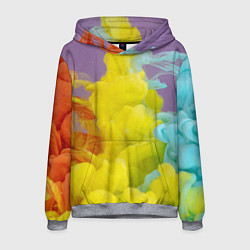 Толстовка-худи мужская Абстрактные разноцветные объёмные дымы, цвет: 3D-меланж