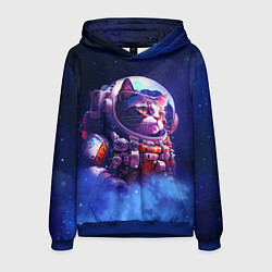 Толстовка-худи мужская Кот в космическом скафандре, цвет: 3D-синий