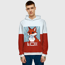 Толстовка-худи мужская Пиксельная лиса с надписью fox, цвет: 3D-белый — фото 2