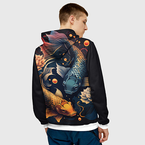 Мужская толстовка Карпы кои: арт нейросети в стиле японской татуиров / 3D-Белый – фото 4