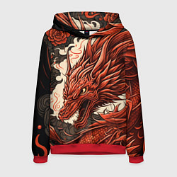 Толстовка-худи мужская Японский краcный дракон, цвет: 3D-красный