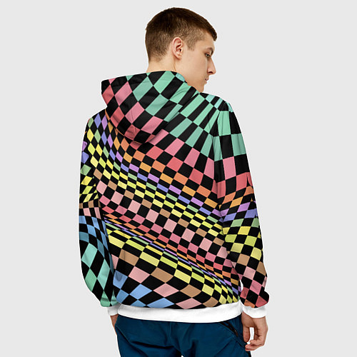 Мужская толстовка Colorful avant-garde chess pattern - fashion / 3D-Белый – фото 4