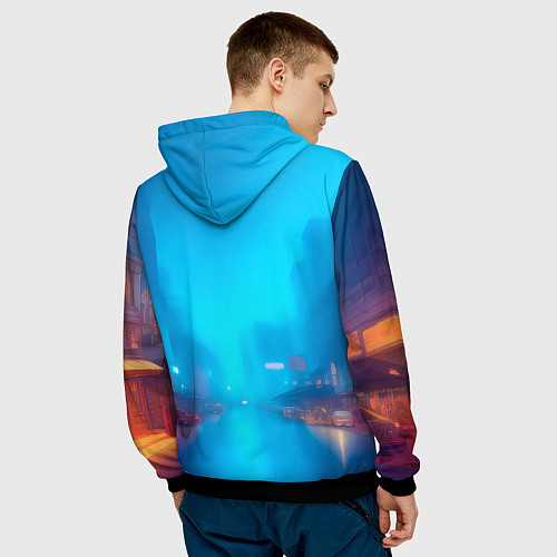 Мужская толстовка Улица мегаполиса-арт / 3D-Черный – фото 4