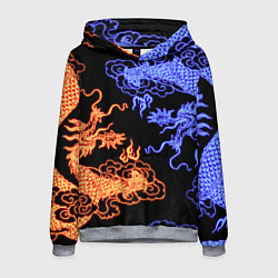 Толстовка-худи мужская Парящие неоновые драконы, цвет: 3D-меланж
