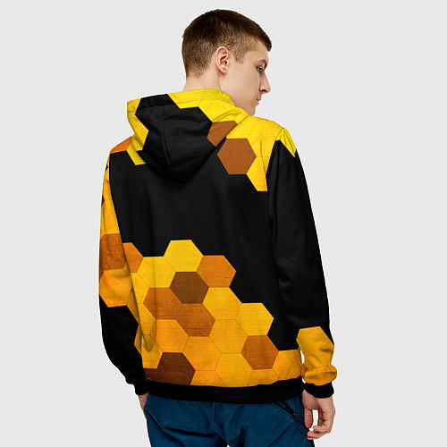 Мужская толстовка Warframe - gold gradient: символ сверху / 3D-Черный – фото 4