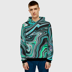 Толстовка-худи мужская Черно-зеленый флюид арт, цвет: 3D-черный — фото 2