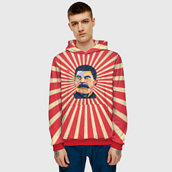 Толстовка-худи мужская Сталин полигональный, цвет: 3D-красный — фото 2