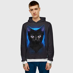 Толстовка-худи мужская Черный кот на фоне созвездий, цвет: 3D-белый — фото 2