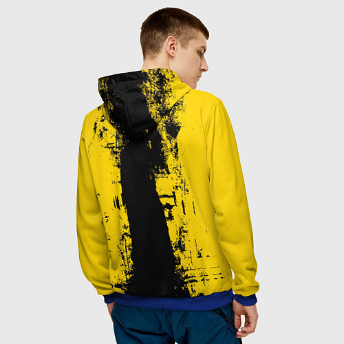 Мужская толстовка Вертикальная черно-желтая полоса Cyberpunk 2077 / 3D-Синий – фото 4