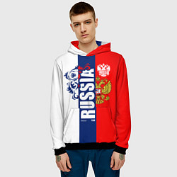 Толстовка-худи мужская Russia national team: white blue red, цвет: 3D-черный — фото 2