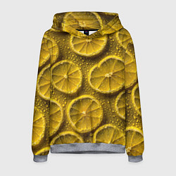Толстовка-худи мужская Сочный паттерн из долек лимона, цвет: 3D-меланж