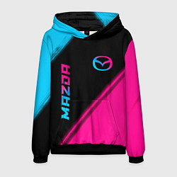 Толстовка-худи мужская Mazda - neon gradient: надпись, символ, цвет: 3D-черный