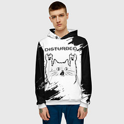 Толстовка-худи мужская Disturbed рок кот на светлом фоне, цвет: 3D-белый — фото 2