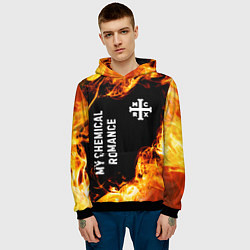 Толстовка-худи мужская My Chemical Romance и пылающий огонь, цвет: 3D-черный — фото 2