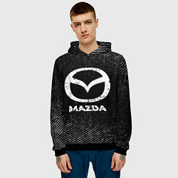 Толстовка-худи мужская Mazda с потертостями на темном фоне, цвет: 3D-черный — фото 2