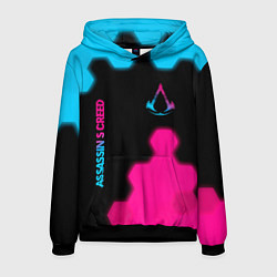 Толстовка-худи мужская Assassins Creed - neon gradient: надпись, символ, цвет: 3D-черный