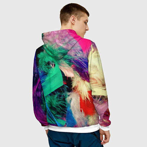 Мужская толстовка Неоновые перья павлина / 3D-Белый – фото 4