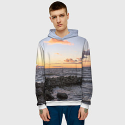 Толстовка-худи мужская Закат солнца на Финском заливе, цвет: 3D-белый — фото 2