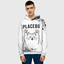 Толстовка-худи мужская Placebo рок кот на светлом фоне, цвет: 3D-белый — фото 2