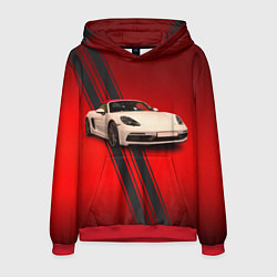 Толстовка-худи мужская Немецкий спортивный автомобиль Porsche, цвет: 3D-красный