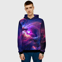 Толстовка-худи мужская Небула в космосе в фиолетовых тонах - нейронная се, цвет: 3D-черный — фото 2