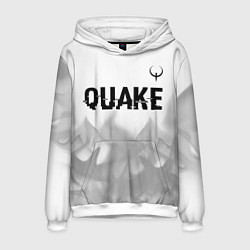 Толстовка-худи мужская Quake glitch на светлом фоне: символ сверху, цвет: 3D-белый