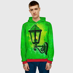 Толстовка-худи мужская Уличный зелёный фонарь, цвет: 3D-красный — фото 2