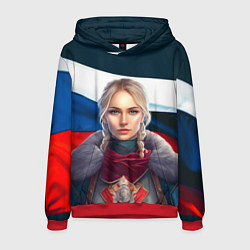 Толстовка-худи мужская Славянская девушка - флаг России, цвет: 3D-красный