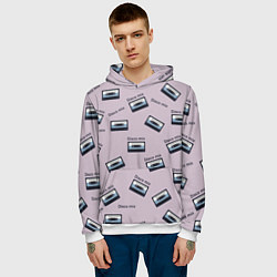 Толстовка-худи мужская Кассета паттерн, цвет: 3D-белый — фото 2