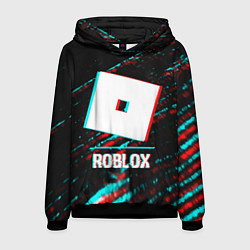Толстовка-худи мужская Roblox в стиле glitch и баги графики на темном фон, цвет: 3D-черный